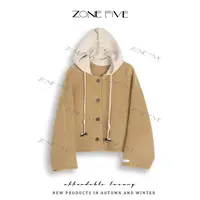 【zonefive】连帽休闲气质短款宽松羊毛大衣外套AW819-1
