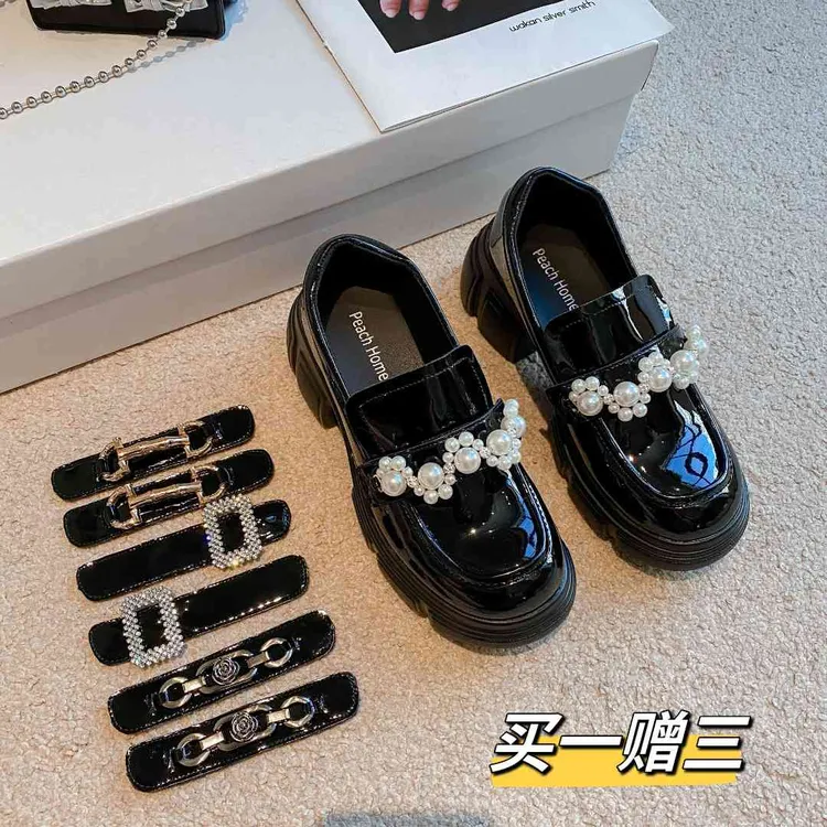 新款英伦风魔术贴换扣乐福鞋增高7cm2025时尚高档百搭透气小皮鞋