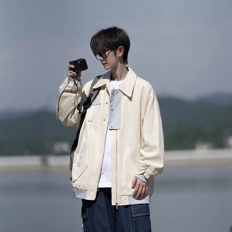 2025秋季新款翻领夹克男士大码宽松保暖休闲外套设计感百搭上衣潮