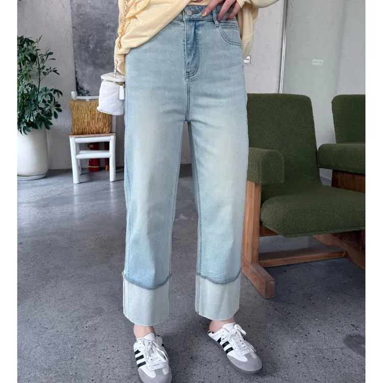 晶咕【面膜牛仔裤】休闲百搭时尚韩版浅色水洗九分裤