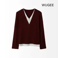 【WUGEE】拼色假两件时尚百搭假两件秋冬拼接撞色上衣卫衣