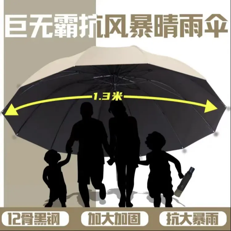 加大加固加厚雨伞抗暴风手动折叠雨伞12骨加大男生女双人晴雨两用