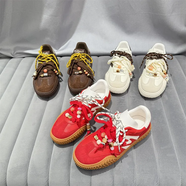 欧洲站乐魔女鞋2025秋新款欧货真皮厚底系带德训鞋轻便百搭板鞋潮