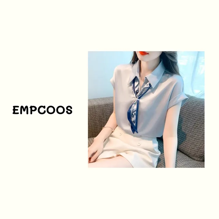 【EMPCOOS】2025夏季新款法式气质轻熟风短袖衬衫-25227
