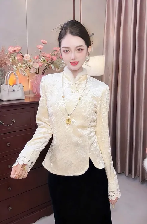 秋冬新款加绒加厚保暖收腰显瘦新中式盘扣打底衫159款