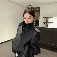黑色立领阔肩外套2025女秋季新款小个子复古百搭短款休闲夹克上衣