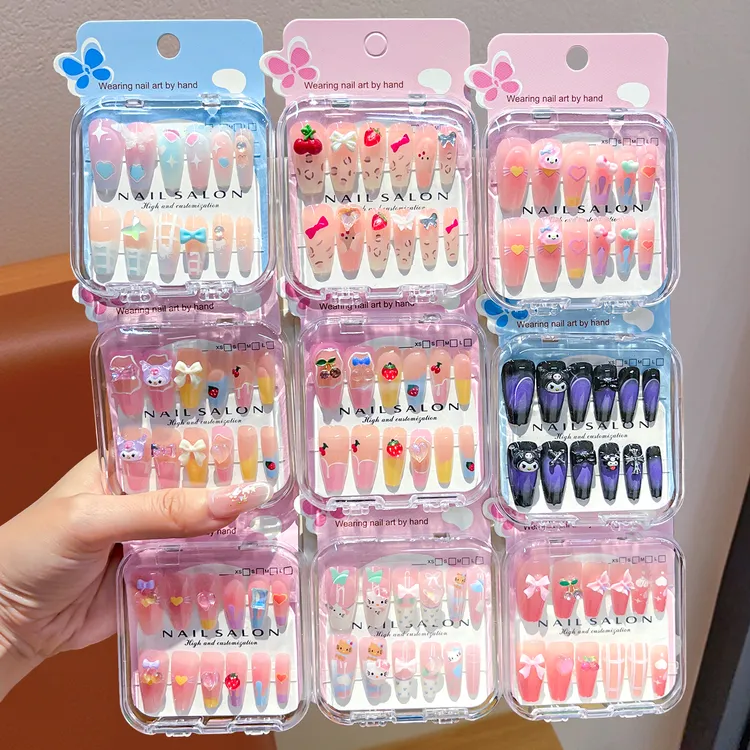 【儿童】卡通穿戴甲片中长款女童指甲贴小学生可拆卸美甲贴生日礼物