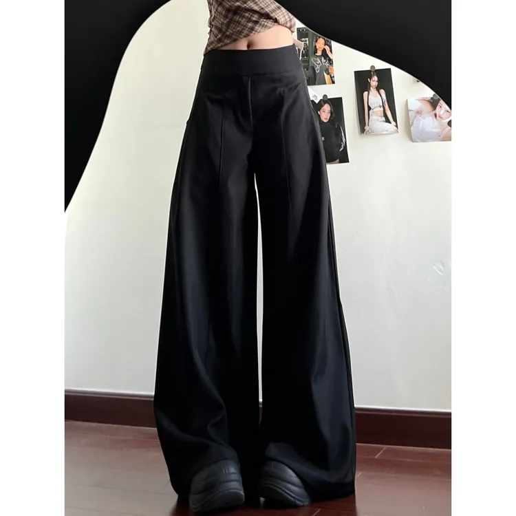 180高个子175加长黑色阔腿西装裤女设计感小众宽松显瘦垂感休闲裤
