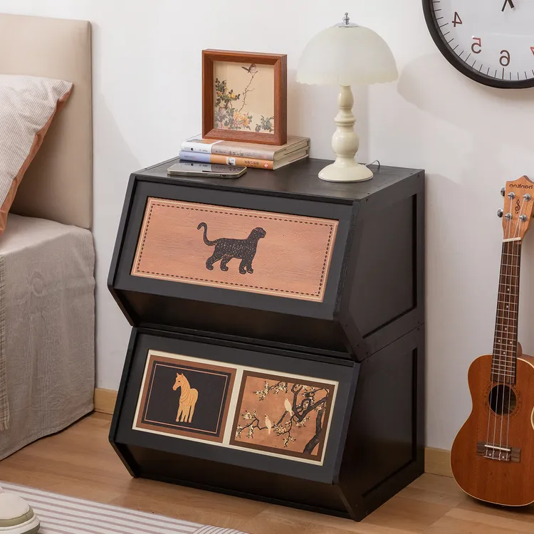 床头柜子置物架小型实木中古风收纳柜简易儿童轻奢卧室出租房家用