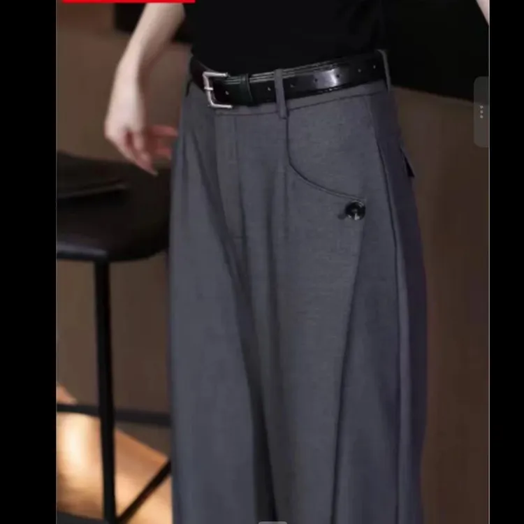 （送腰带）弯刀阔腿裤女2025秋季新款高腰宽松直筒百搭休闲西装长裤