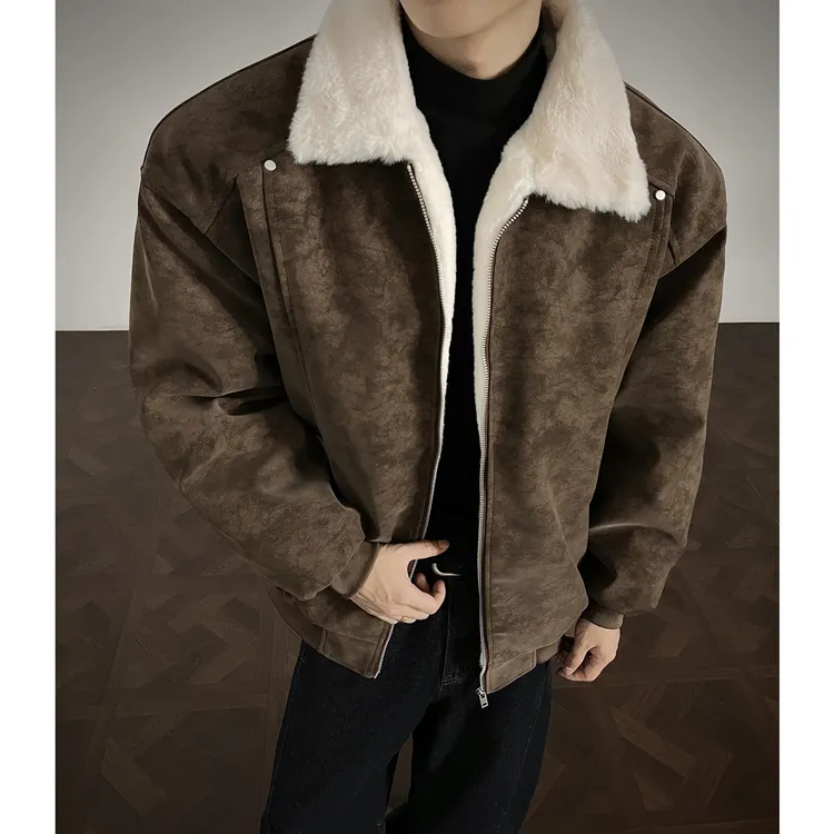 冬季美拉德毛领雾面PU皮棉服加绒加厚保暖百搭情侣棉衣女座山雕男