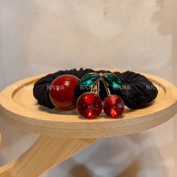羽凡原创设计高弹优雅红色樱桃发圈甜美风百搭气质时尚发绳头绳