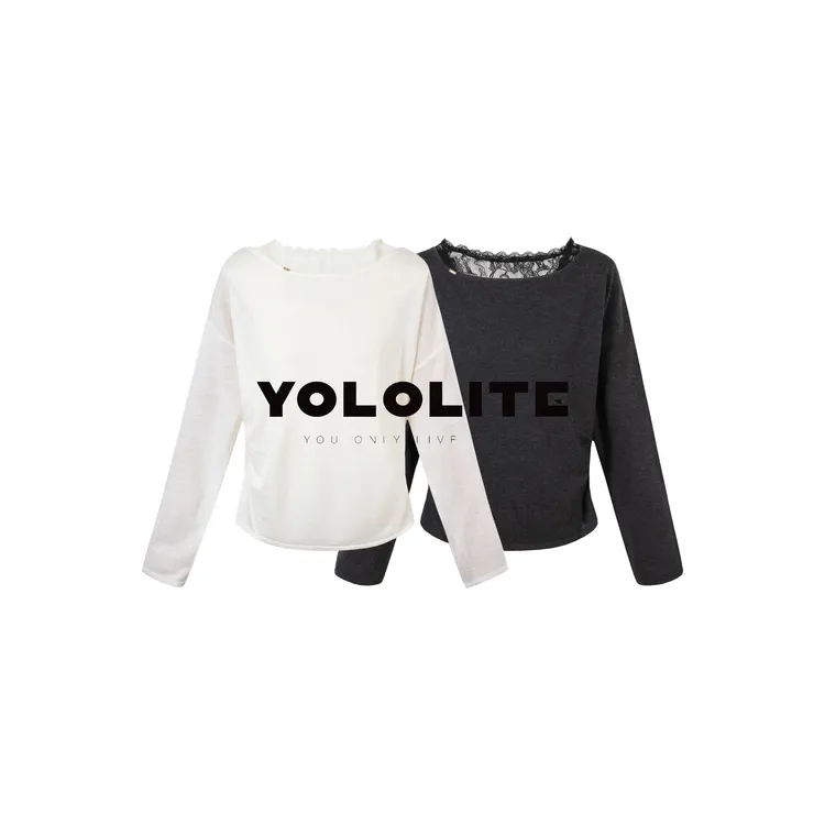 YOLOLITE【浮光】3327新款蕾丝拼接假两件精纺羊毛长袖针织衫