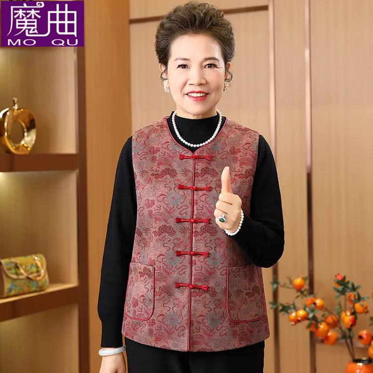 奶奶马夹2025年春装新款中老年国风洋气马甲60岁70老年人外穿背心