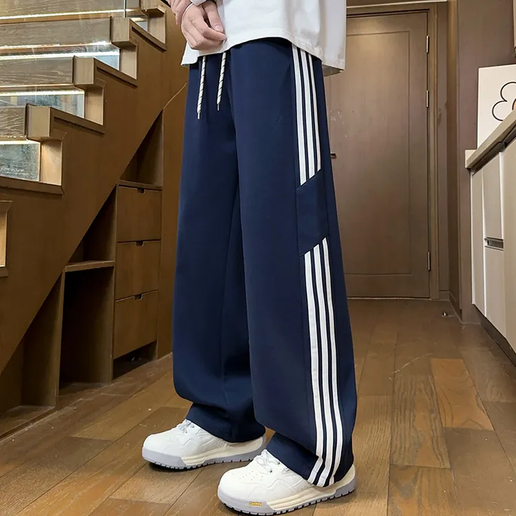 秋季青少年初高中学生中大童男孩运动休闲宽松阔腿条纹校服卫裤