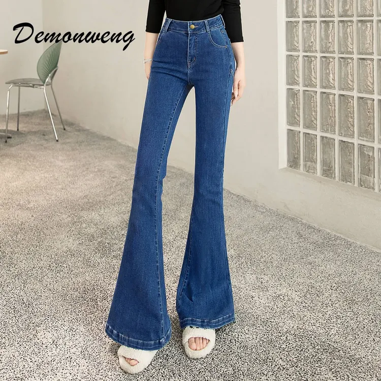 喇叭牛仔裤2025新款深蓝色修身高腰喇叭裤显瘦春季复古长裤