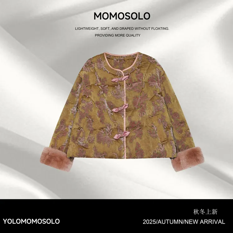 •莲礼枝•2025秋冬90白鹅绒100獭兔毛重磅丝绒原创羽绒外套258670