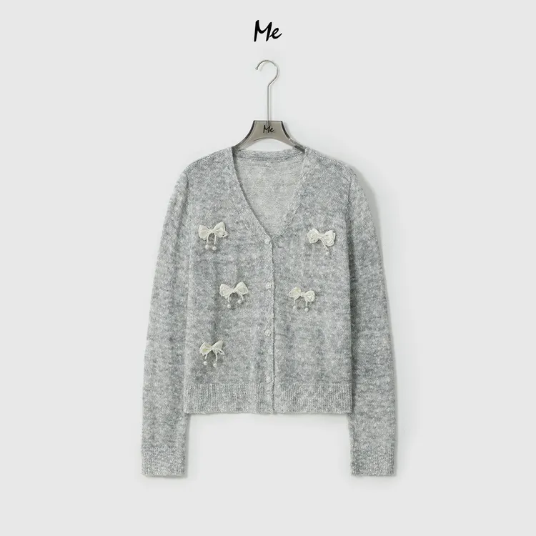 ME【贝珠蝴蝶结小衫】绵羊毛马海毛混纺少女感时尚百搭毛衣MESA0879
