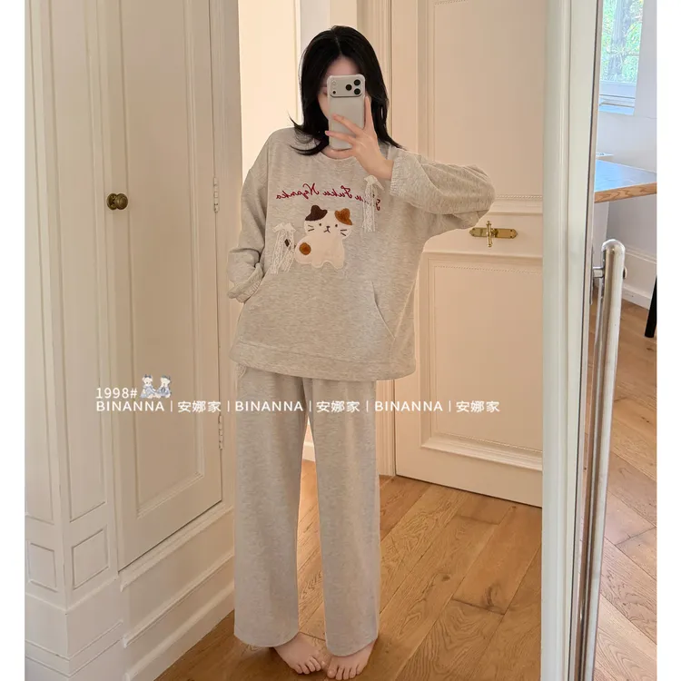 羊绒睡衣冬季女款2025新款长袖加厚保暖舒适德绒套装春秋款家居服