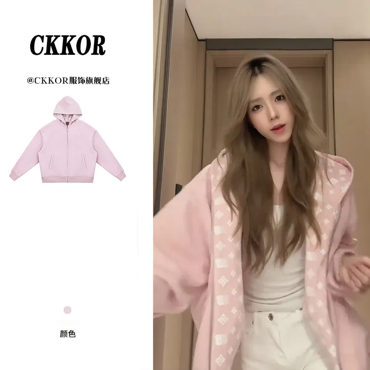 CKKOR春秋爆款美式开衫外套连帽帽衫刺绣卫衣情侣款休闲百搭新款 