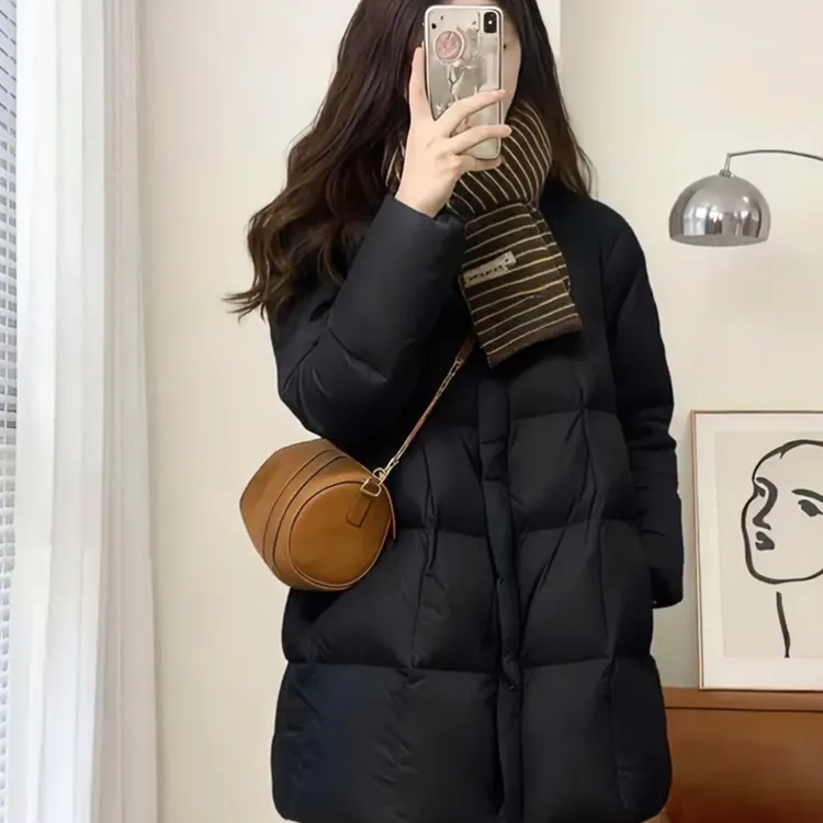黑色中长款羽绒服外套2025冬季新款冬装今年流行棉袄女装