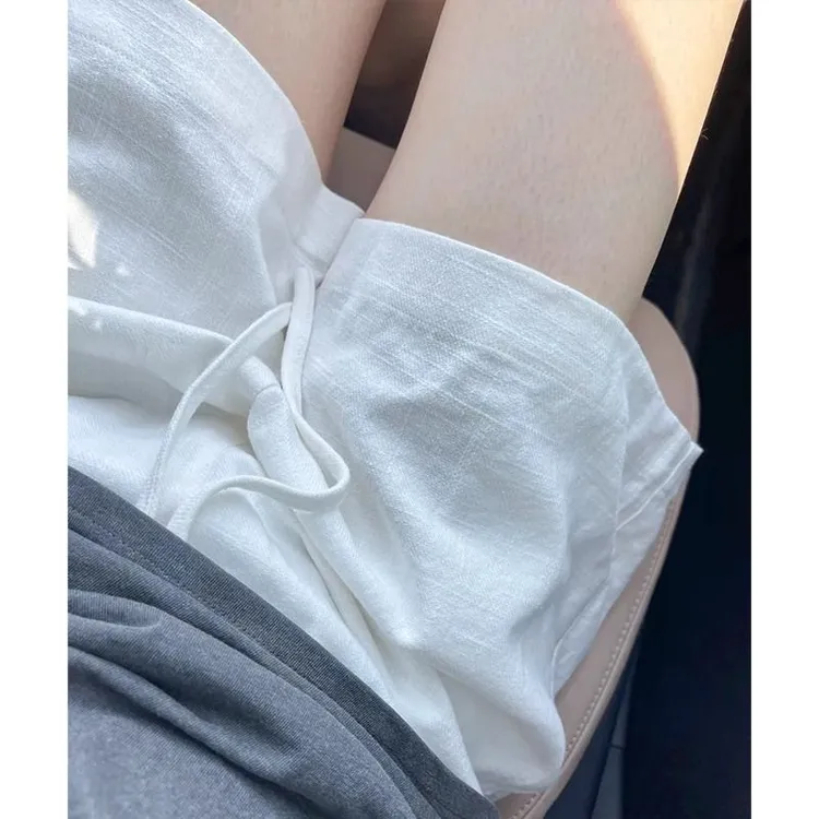 孕妇裤白色亚麻运动短裤2025夏季新款显瘦休闲宽松热裤阔腿五分裤