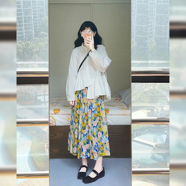 法式白色长袖衬衫春秋装2025年新款碎花半身长裙子女秋季两件套装