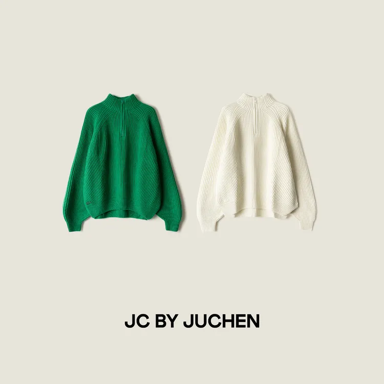 法式经典羊毛半拉链坑条纯色厚实保暖针织衫大毛衣 FW108022-195