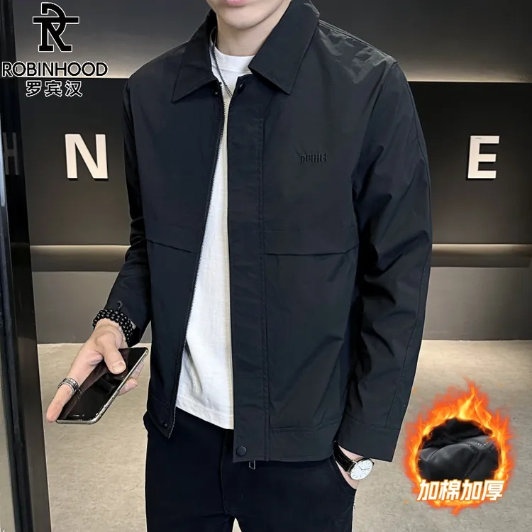 罗宾汉春秋季新款男士翻领夹棉上衣韩版潮流帅气夹克商务棉衣外套