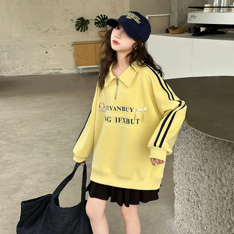 女童polo领卫衣秋季2025新款儿童洋气时髦韩版春秋女大童秋装上衣