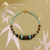 宝梵陀 沉香沉⽔奇楠⽚珠绿松⼿串8439