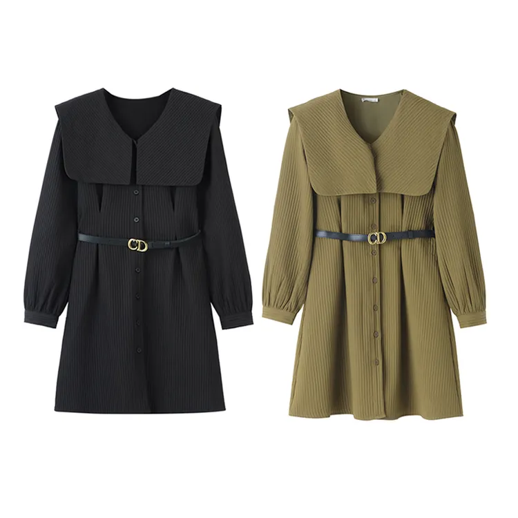 （现现款）微胖定制~【小蛮腰2】时尚显瘦减龄设计感海军领裙LHC1531