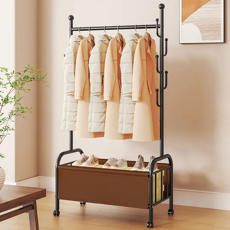 家用挂衣架落地衣帽架客厅可移动衣服架房间阳台立式衣架子晾衣架