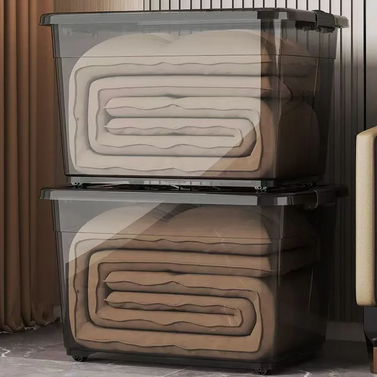 透明收纳箱家用塑料储物箱衣物玩具收纳盒宿舍整理周转筐蓝色代燃