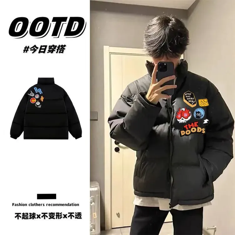 美式潮牌痞帅印花棉衣棉服秋冬季男女外套新款加厚情侣保暖面包服