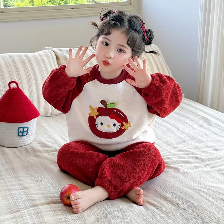 女童插肩袖睡衣套装秋冬款卡通2025新款宝宝保暖家居服可爱两件套