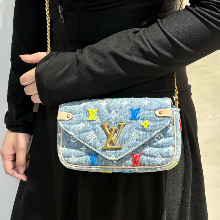 99新 LouisVuitton/路易威登 LV芯片编码共存丹宁限量款刺绣包woc
