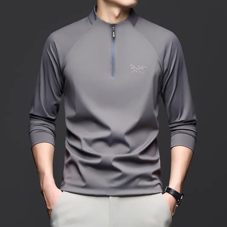 奥莱撤柜 刺绣款春秋男士长袖T恤立领半拉链纯色打底衫卫衣polo衫