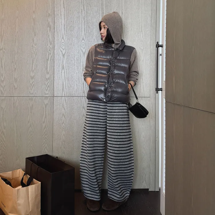 DE Mincollection撞色条纹裤/慵懒厚垂坠宽松松紧腰休闲裤56154