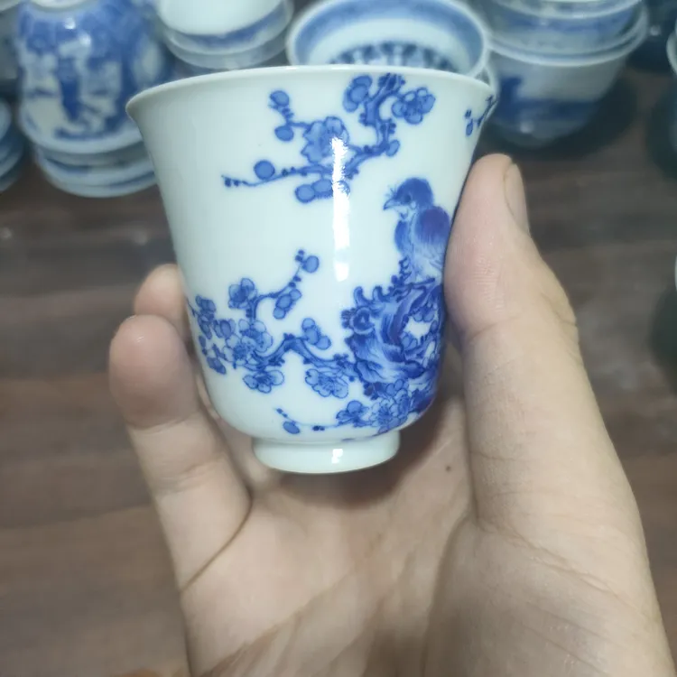 花鸟精工铃铛杯纯手绘景德镇手工陶瓷茶杯