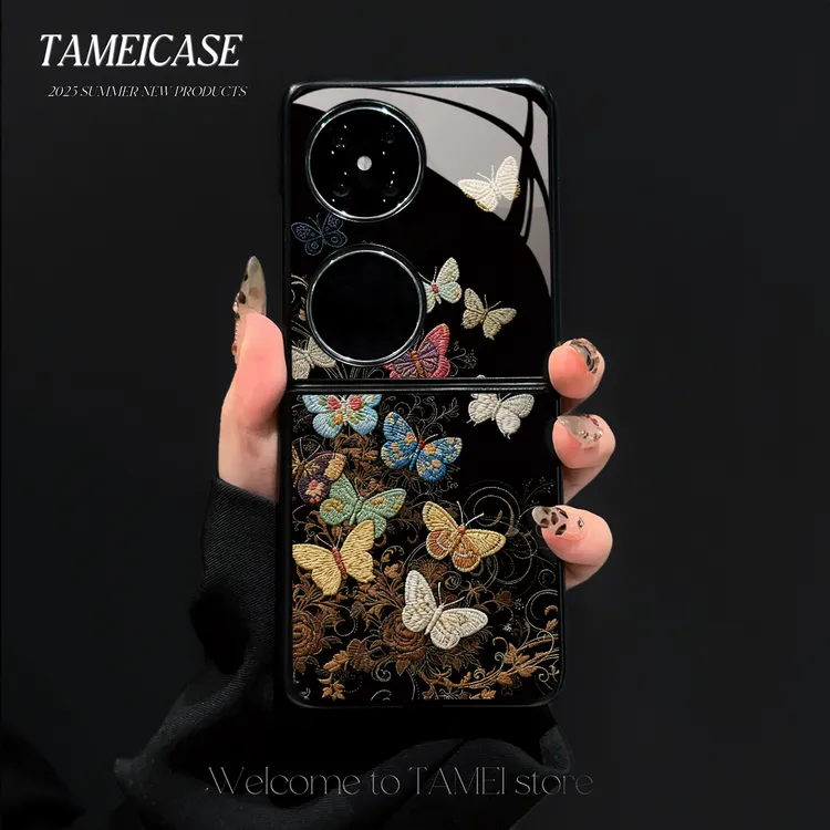 复古蝴蝶适用华为Pocket2保护壳华为Pocket2手机壳全包玻璃壳