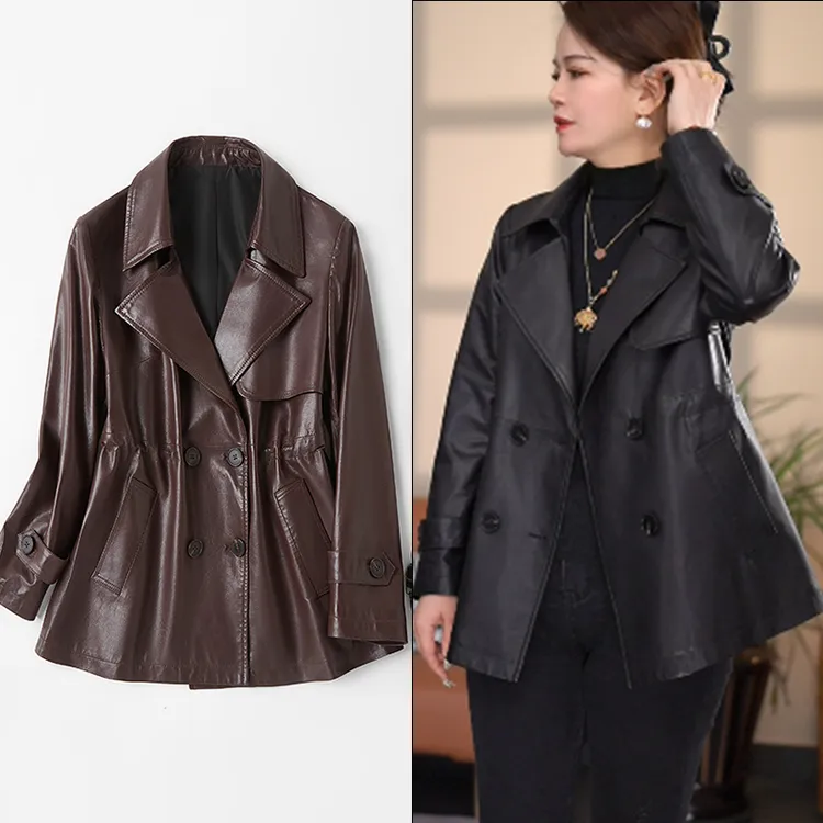法歌弟FJ13287真皮皮衣女新款绵羊皮修身显瘦中长款西装领外套
