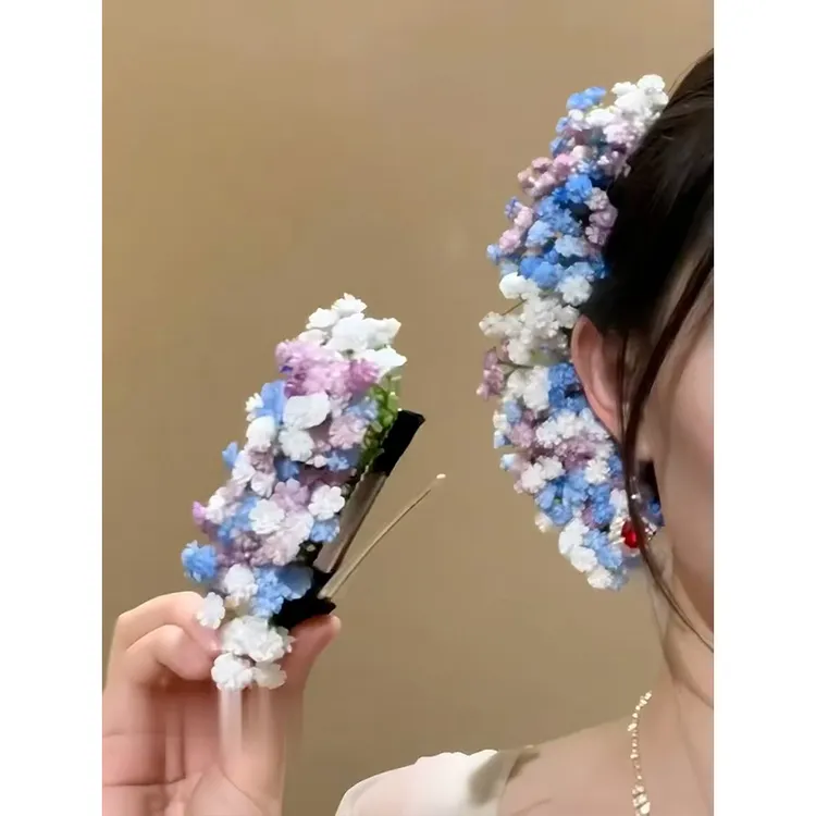 刘亦菲晚宴同款发饰满天星仿真花头饰发夹古堡公主油画感礼服头花