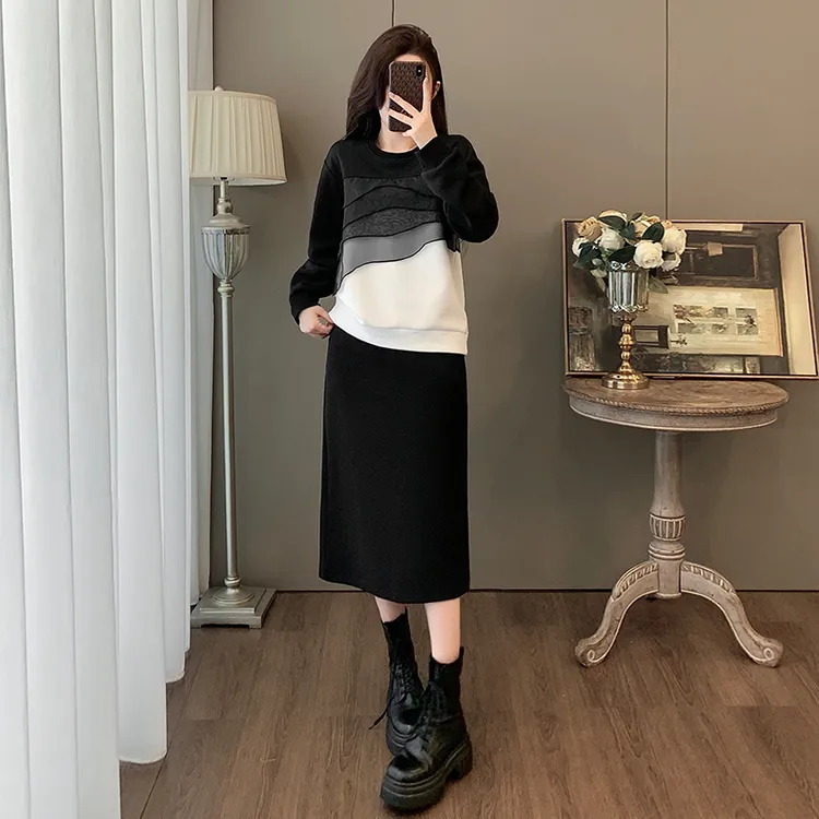 黑色时尚套装裙女2025年减龄洋气拼接撞色半身裙夏季穿搭一整套潮