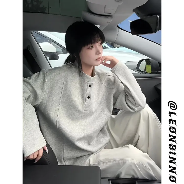 亨利领正肩卫衣男秋季cleanfit美式解构拼接设计感长袖T恤打底衫