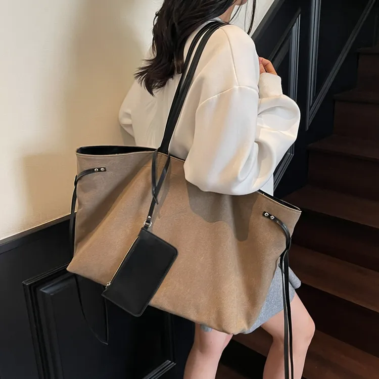 复古大容量帆布包包女2025新款潮时尚休闲托特包单肩手提通勤包