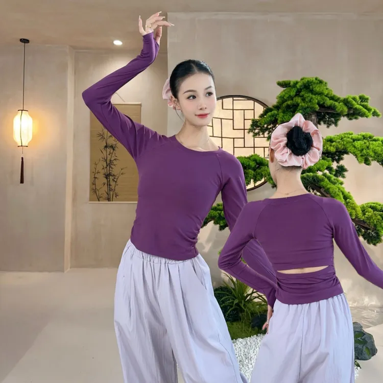 2025现代舞古典舞练功形体服早秋露背女上衣中国舞舞蹈服