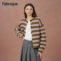 【Fabrique】 Valentina 秋冬新品草莓抹茶条纹绵羊毛圆领针织开衫