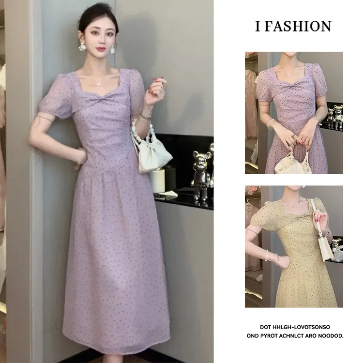 法式高级感波点蝴蝶结连衣裙女2026年夏季新款洋气减龄短袖长裙潮