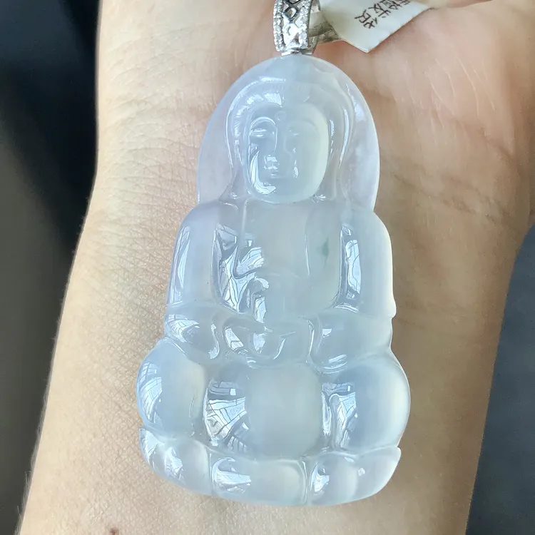 缅甸天然A货翡翠18k金镶嵌老坑冰种观音吊坠尺寸54.7/29/4.5